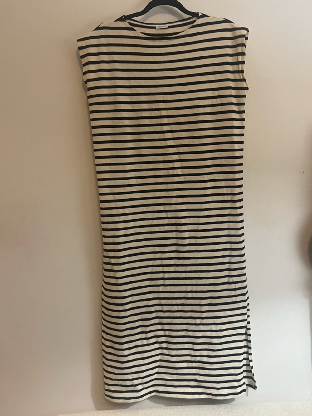 Sleeveless Black and White Striped Midi Dress